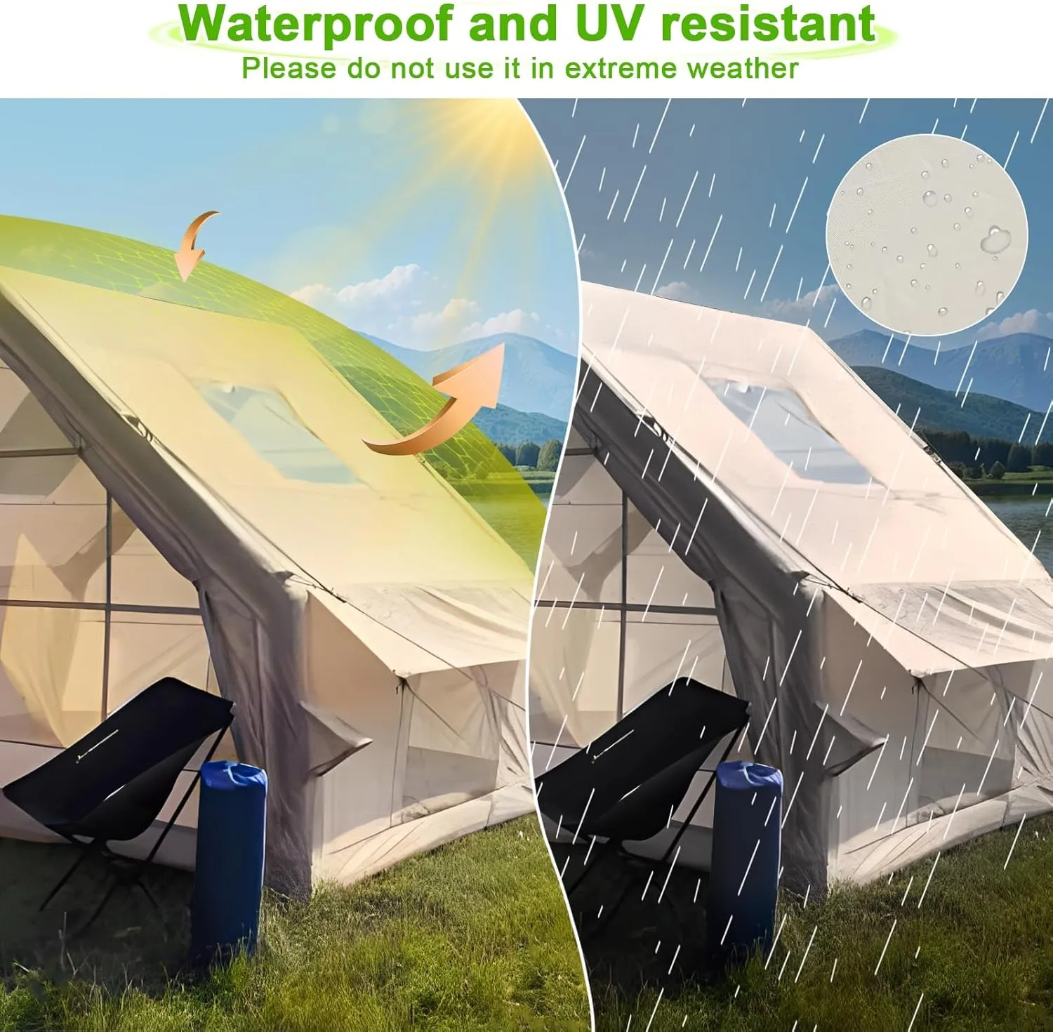 1-6 Person Inflatable Camping Tent, 300x210x210cm Family Camping Tent, Easy to Install Waterproof and Windproof, with Open Windows, Spacious Inflatable Tent