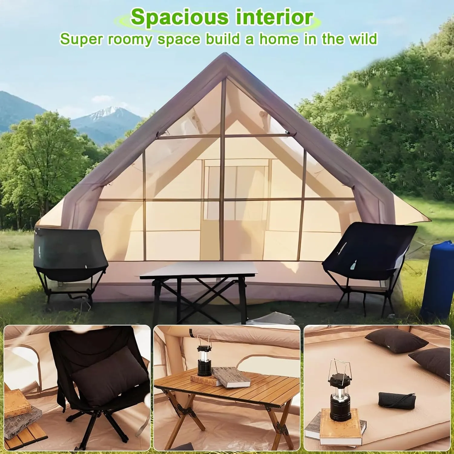 1-6 Person Inflatable Camping Tent, 300x210x210cm Family Camping Tent, Easy to Install Waterproof and Windproof, with Open Windows, Spacious Inflatable Tent
