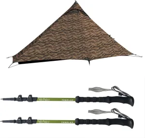 1 Person Waterproof Trekking Pole Tent with Trekking Pole Green 2PCS