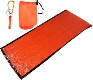 1 Set Emergency Lightweight Thermal Sack Survival Blanket for Camping Hiking Portable Design Includes Drawstring Bag Whistle Durable Compact for Outdoor Use
