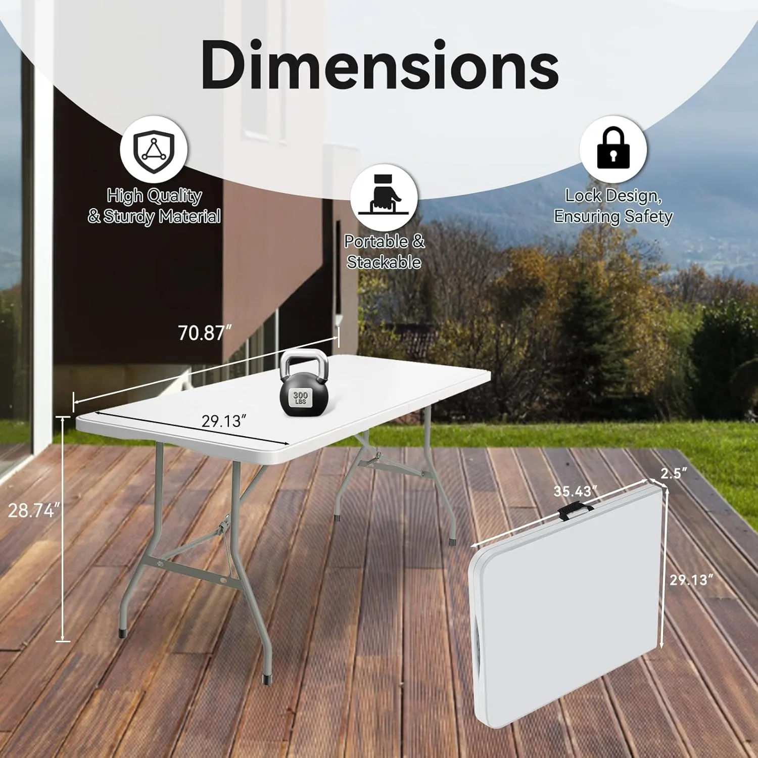 10 Pack of 6 Foot Foldable Table with Built in Handle & Steel Legs ,Heavy Duty Portable ,Perfect for Party, Dining, Wedding, Events, Picnic Indoor, Outdoor, Camping, Utility, Folding(white-10pac)
