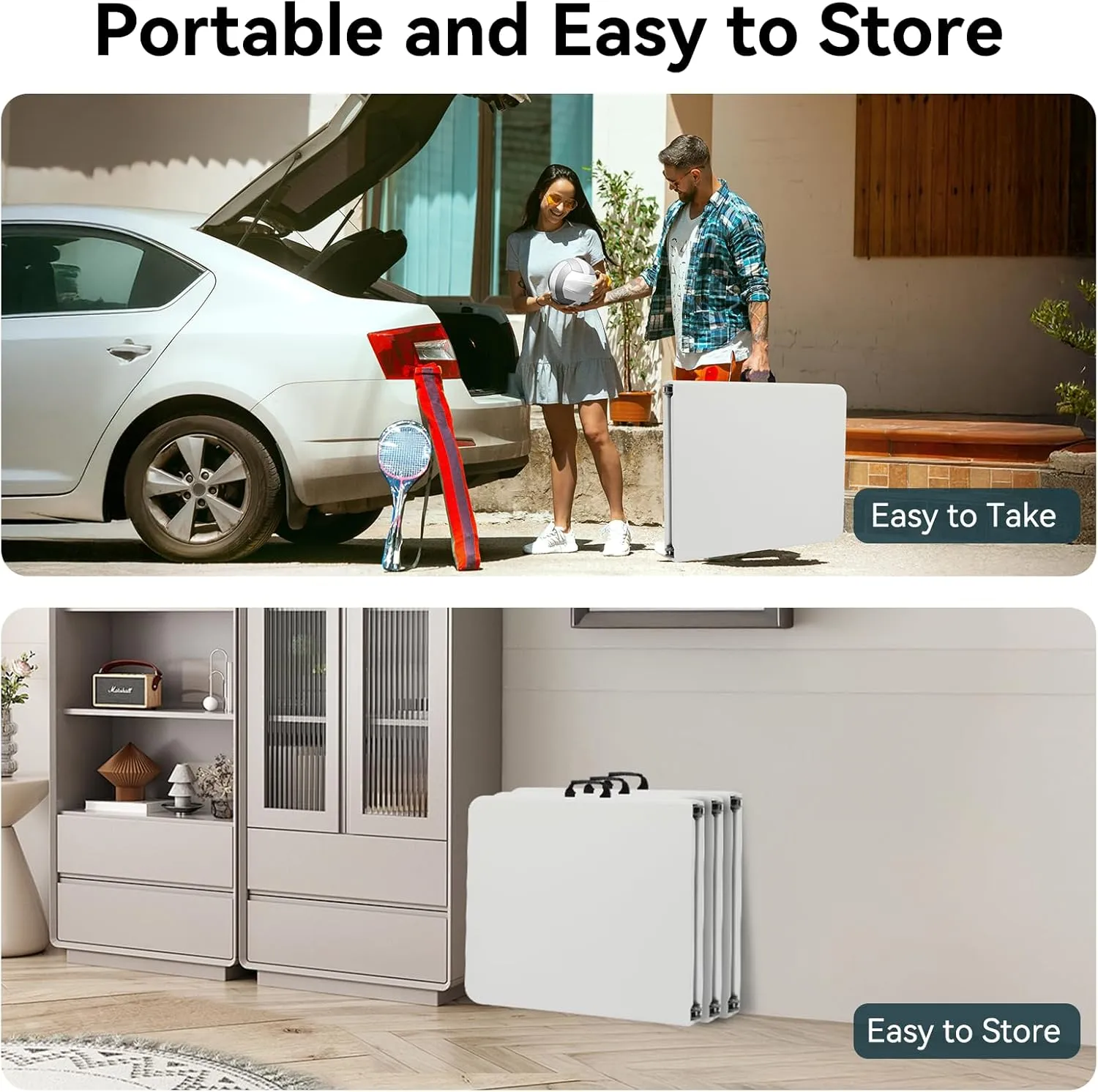 10 Pack of 6 Foot Foldable Table with Built in Handle & Steel Legs ,Heavy Duty Portable ,Perfect for Party, Dining, Wedding, Events, Picnic Indoor, Outdoor, Camping, Utility, Folding(white-10pac)