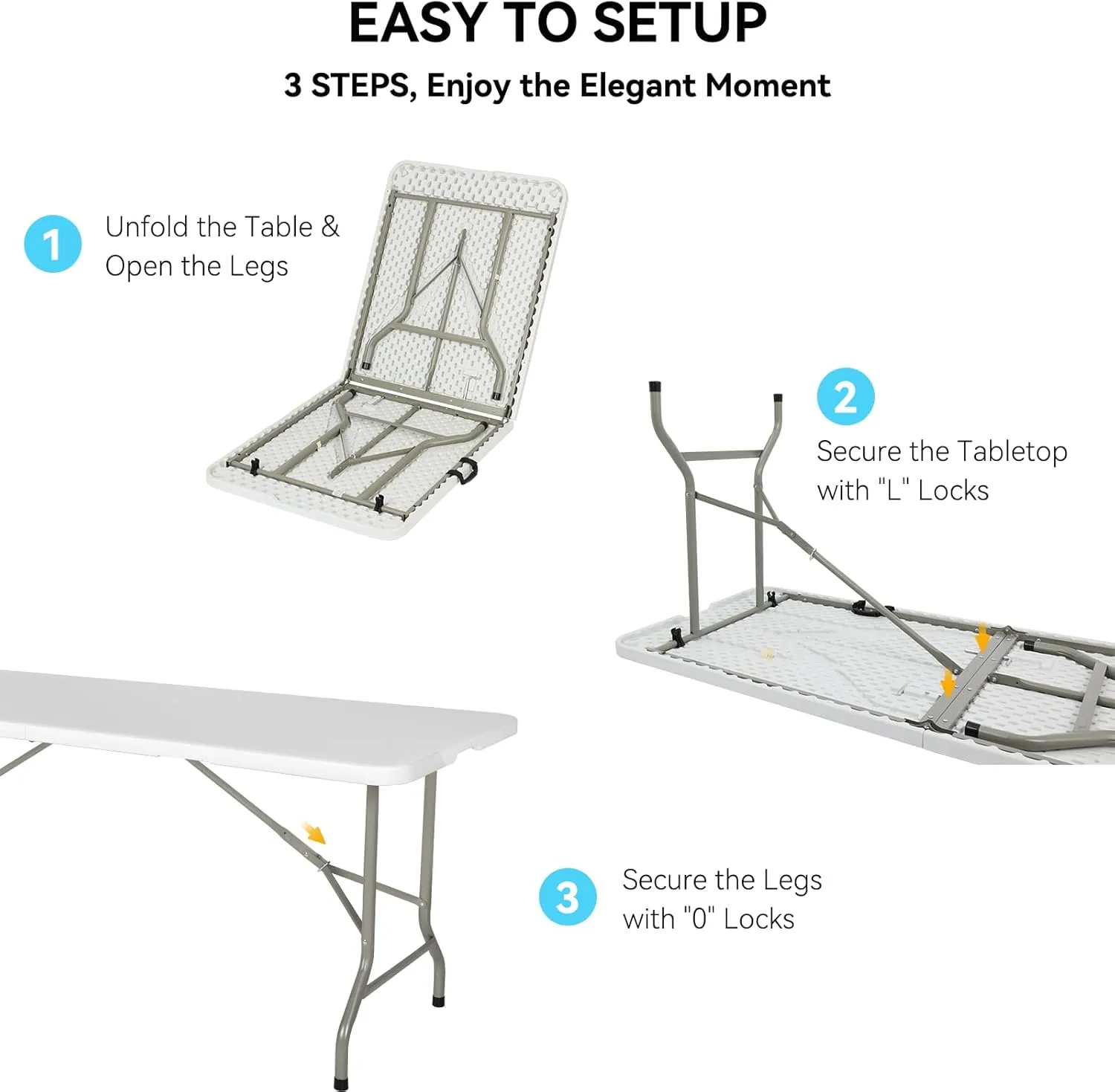 10 Pack of 6 Foot Foldable Table with Built in Handle & Steel Legs ,Heavy Duty Portable ,Perfect for Party, Dining, Wedding, Events, Picnic Indoor, Outdoor, Camping, Utility, Folding(white-10pac)