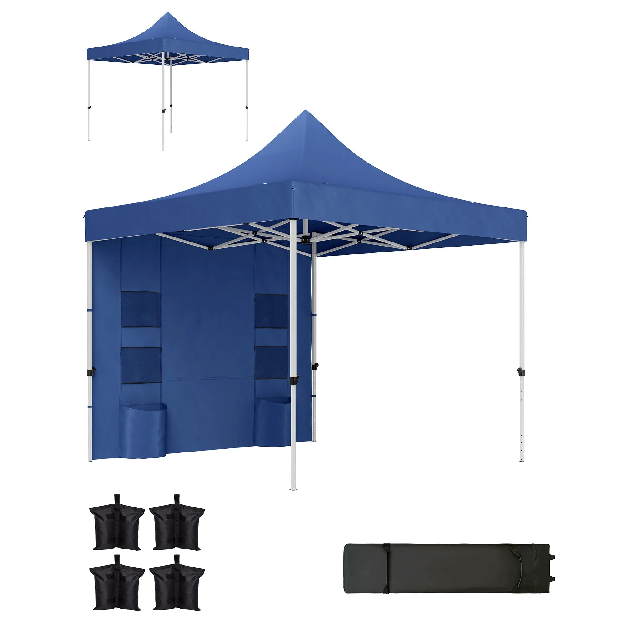 10' x 10' Heavy Duty Pop-Up Canopy Tent with Sidewalls, UPF50  Sun Shelter, Dark Blue