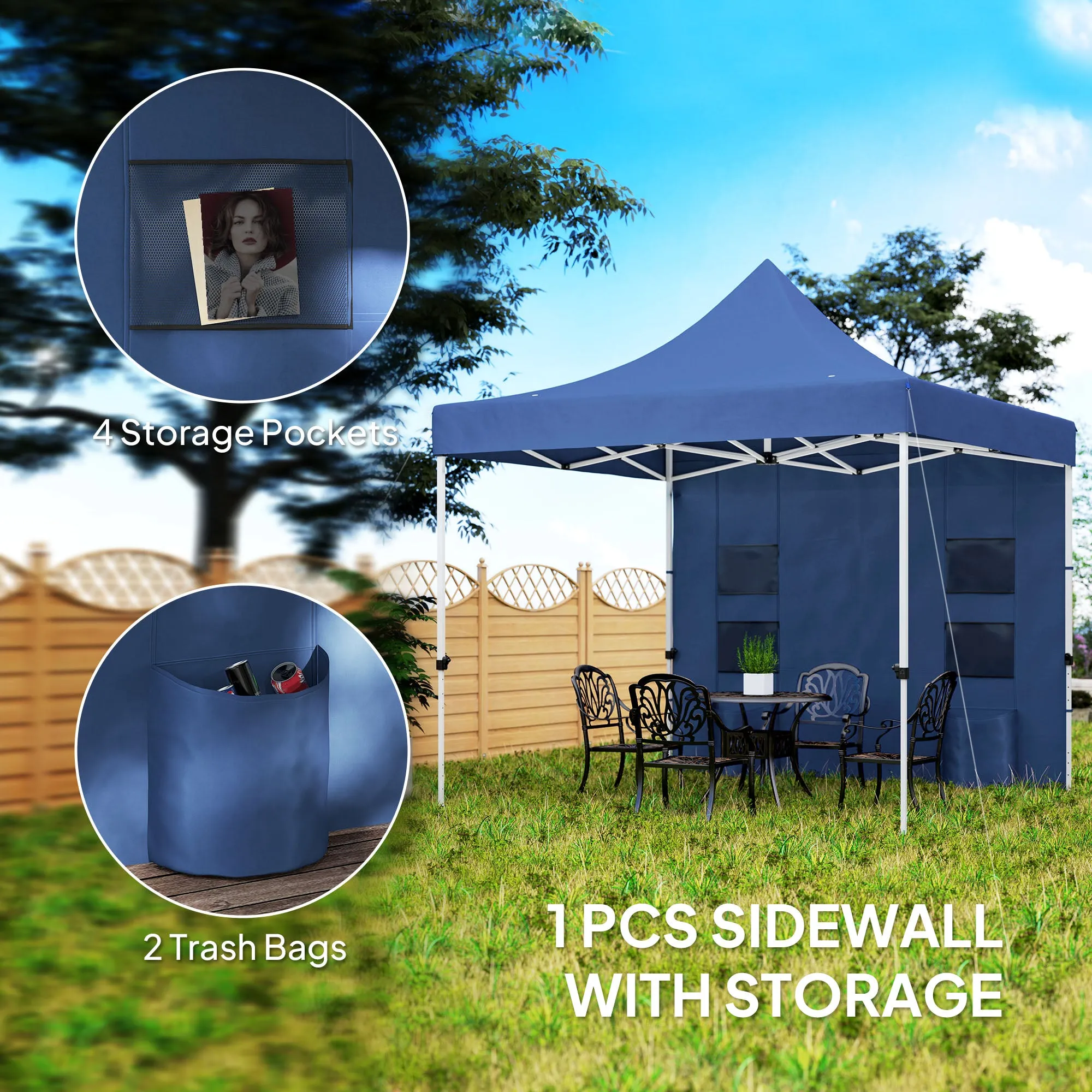 10' x 10' Heavy Duty Pop-Up Canopy Tent with Sidewalls, UPF50  Sun Shelter, Dark Blue