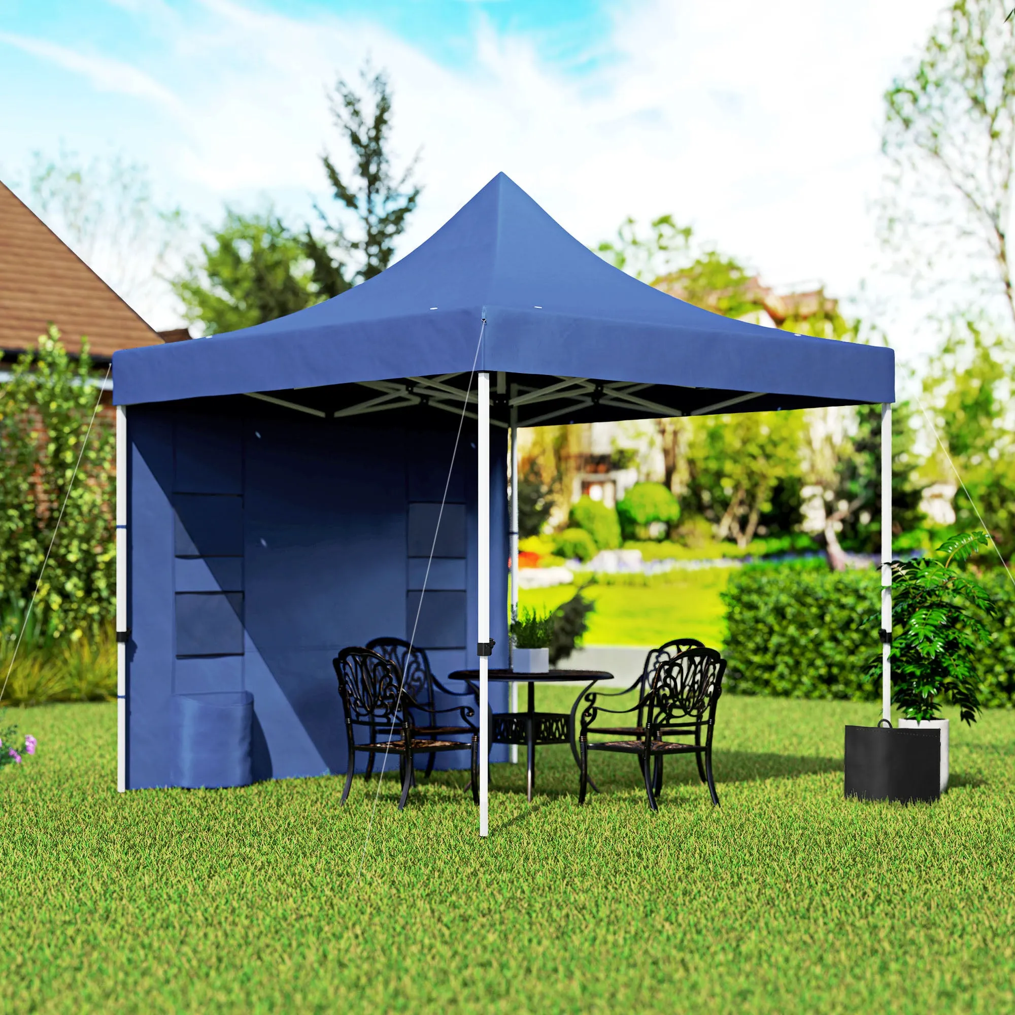 10' x 10' Heavy Duty Pop-Up Canopy Tent with Sidewalls, UPF50  Sun Shelter, Dark Blue