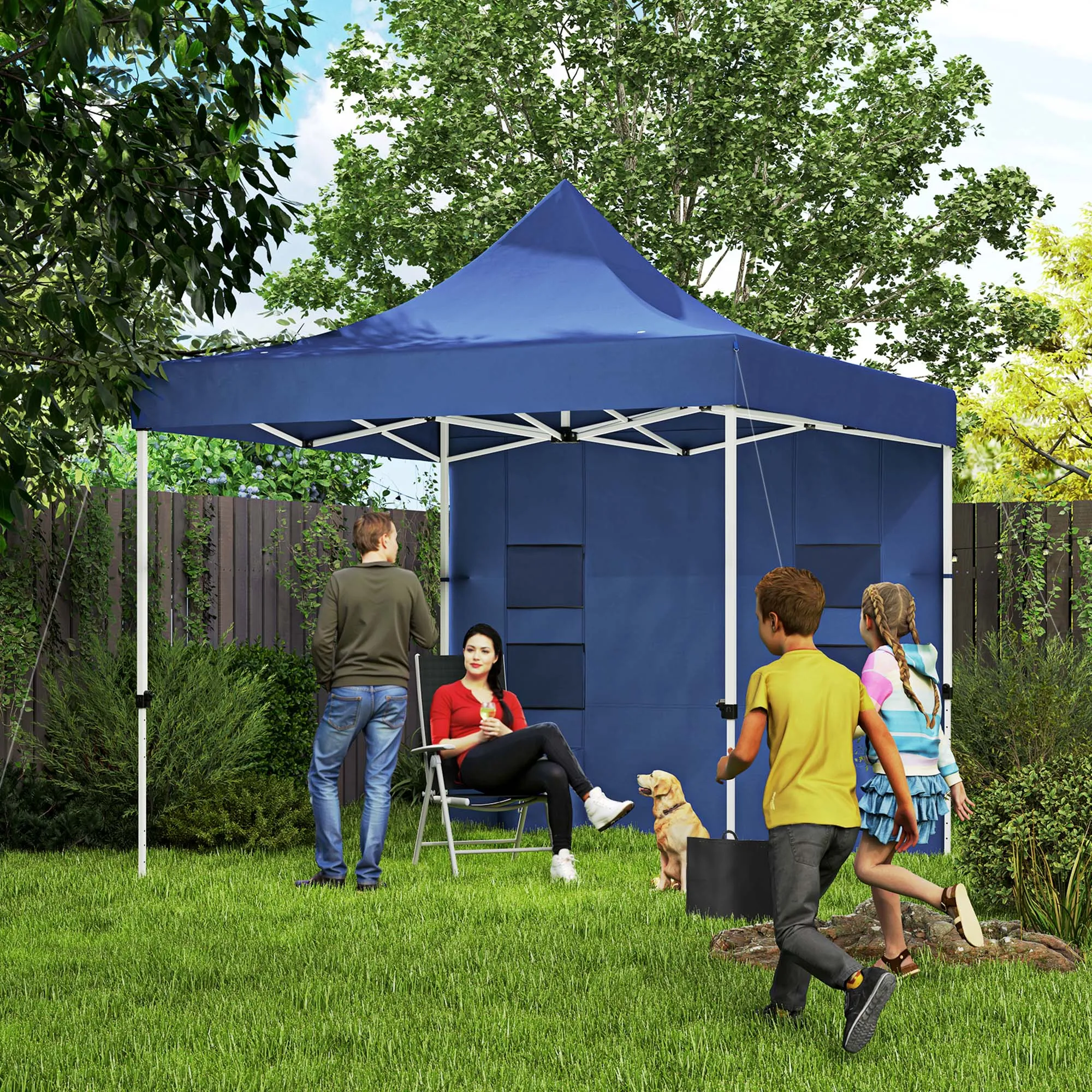 10' x 10' Heavy Duty Pop-Up Canopy Tent with Sidewalls, UPF50  Sun Shelter, Dark Blue