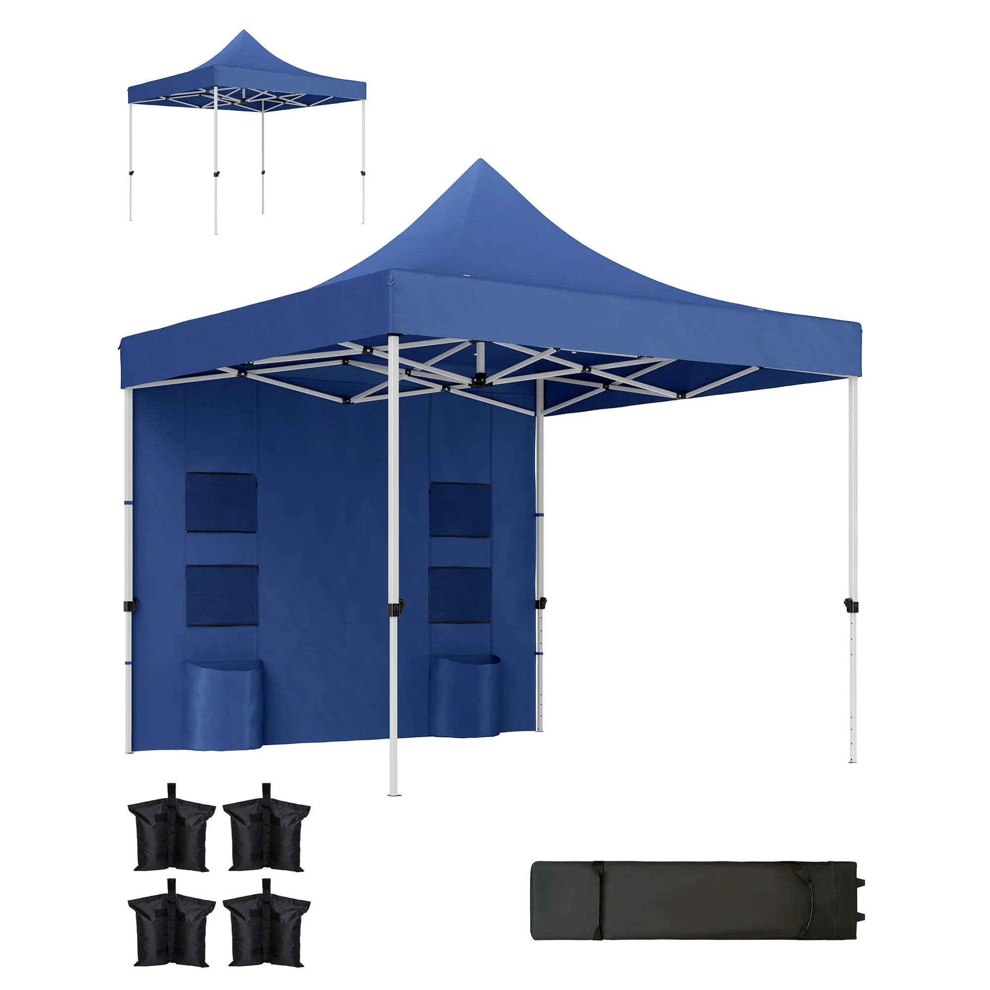 10' x 10' Heavy Duty Pop-Up Canopy Tent with Sidewalls, UPF50  Sun Shelter, Dark Blue