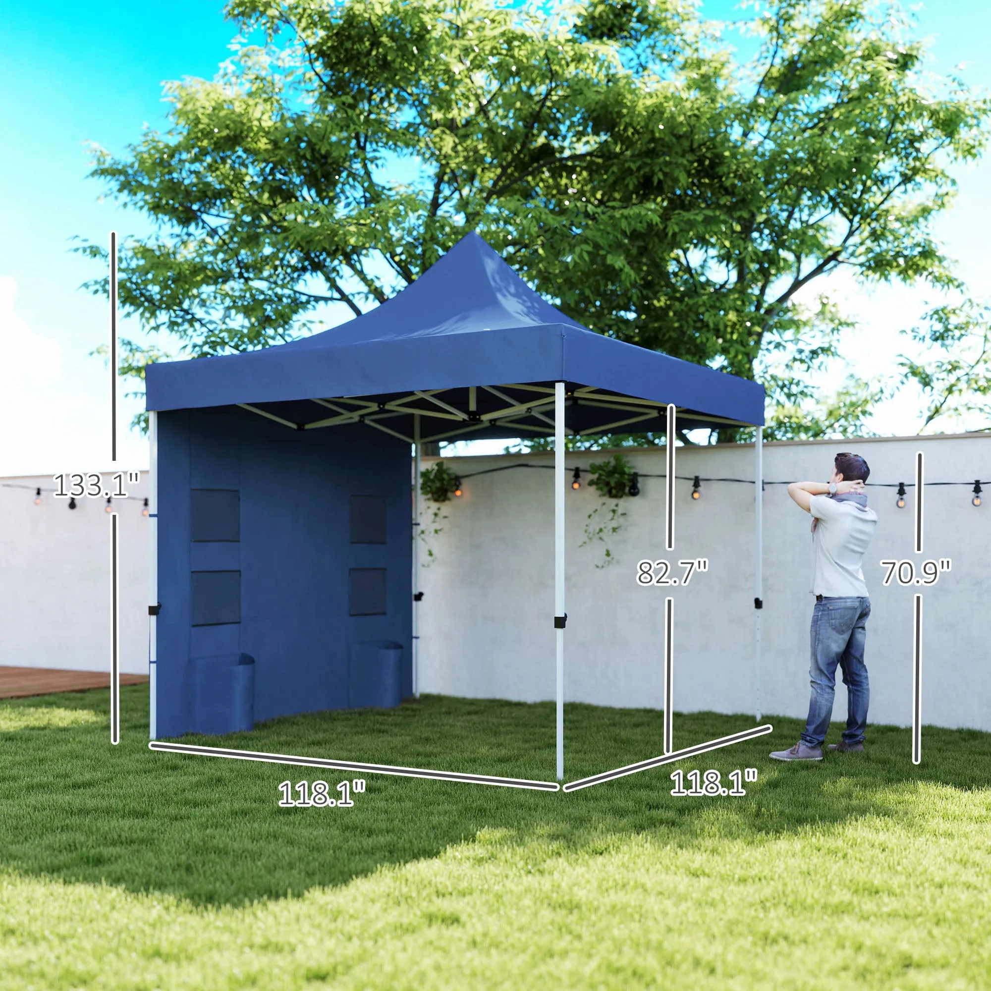 10' x 10' Heavy Duty Pop-Up Canopy Tent with Sidewalls, UPF50  Sun Shelter, Dark Blue