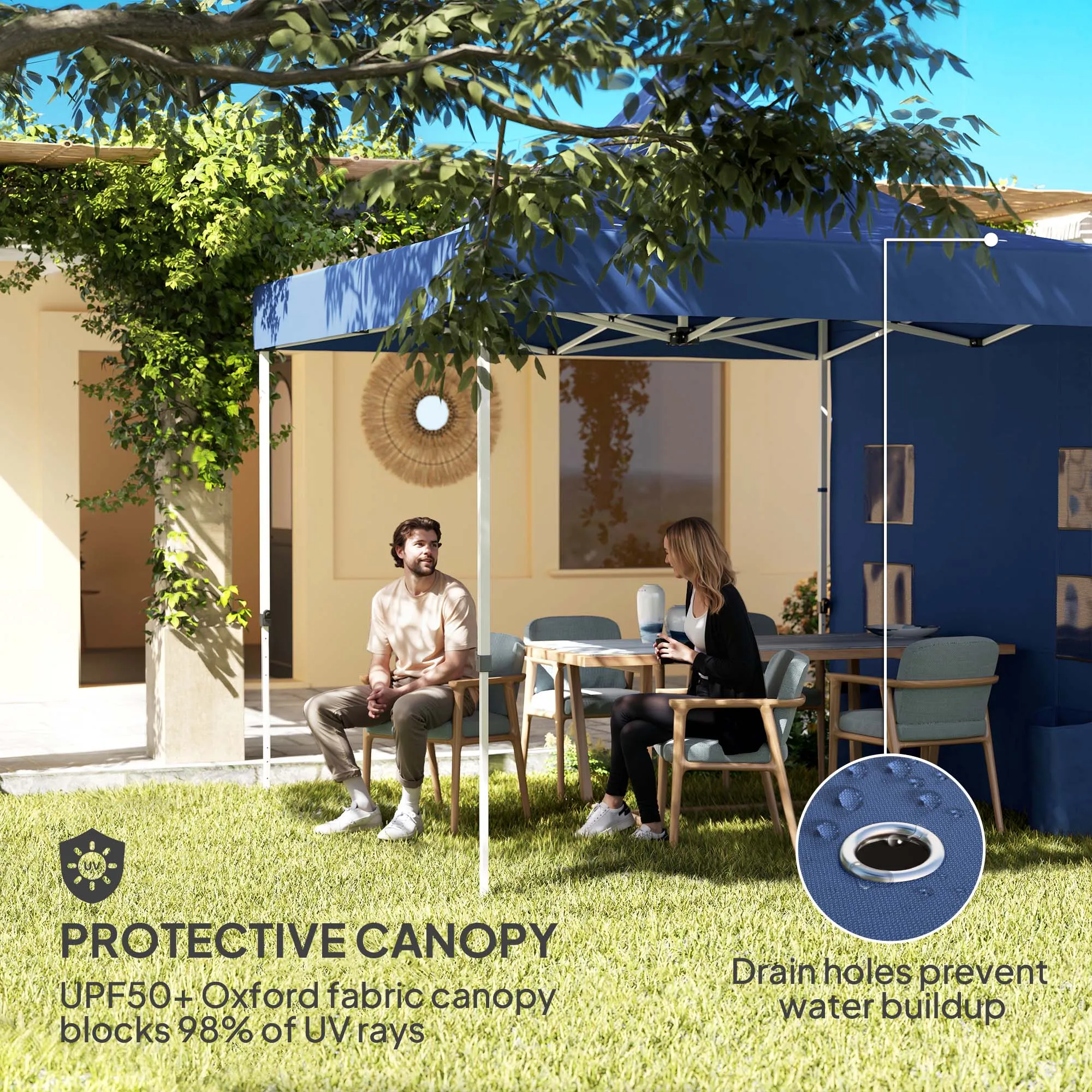 10' x 10' Heavy Duty Pop-Up Canopy Tent with Sidewalls, UPF50  Sun Shelter, Dark Blue