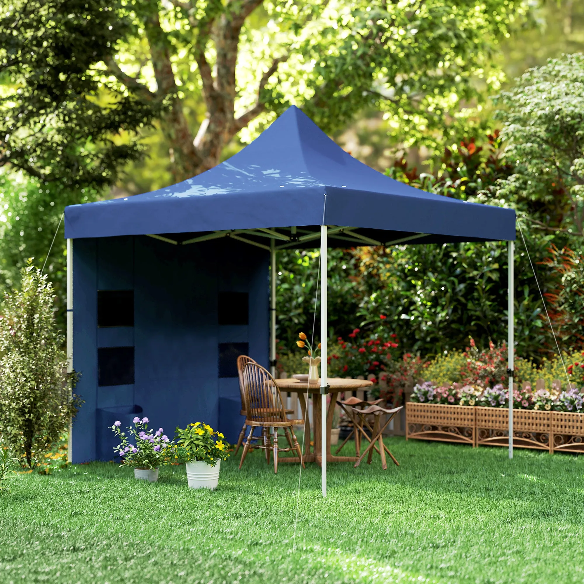 10' x 10' Heavy Duty Pop-Up Canopy Tent with Sidewalls, UPF50  Sun Shelter, Dark Blue