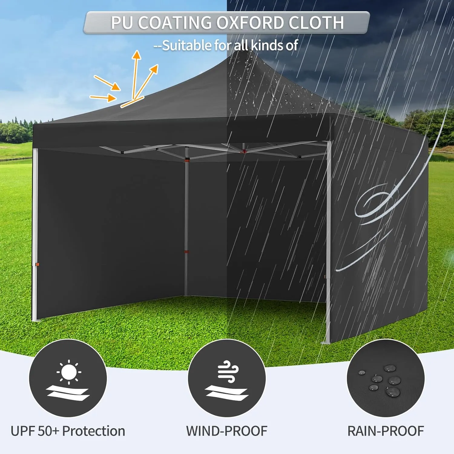 10 x 10 Pop Up Canopy Tent, Commercial Instant Shade Canopy with 3 Removable Sidewalls, Heavy Duty Outdoor Canopy with Wheeled Carry Bag, Stakes and Nails, Black