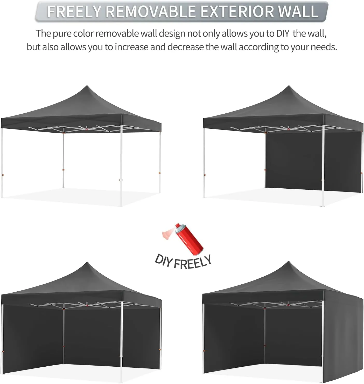 10 x 10 Pop Up Canopy Tent, Commercial Instant Shade Canopy with 3 Removable Sidewalls, Heavy Duty Outdoor Canopy with Wheeled Carry Bag, Stakes and Nails, Black