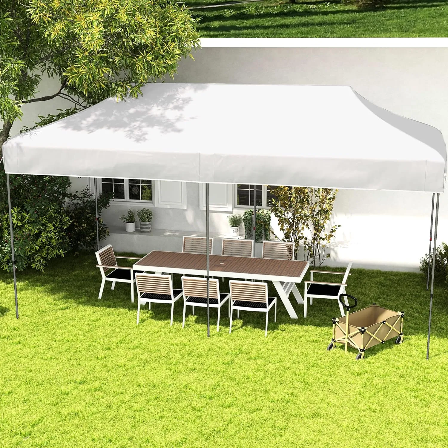 10' X 20' Instant Pop Up Shelter, 3-Level Adjustable Height, Sun for Outdoor Frolic, Camping, Party, with Wheeled, White Canopy, Protection Pleasure, Rucksack,