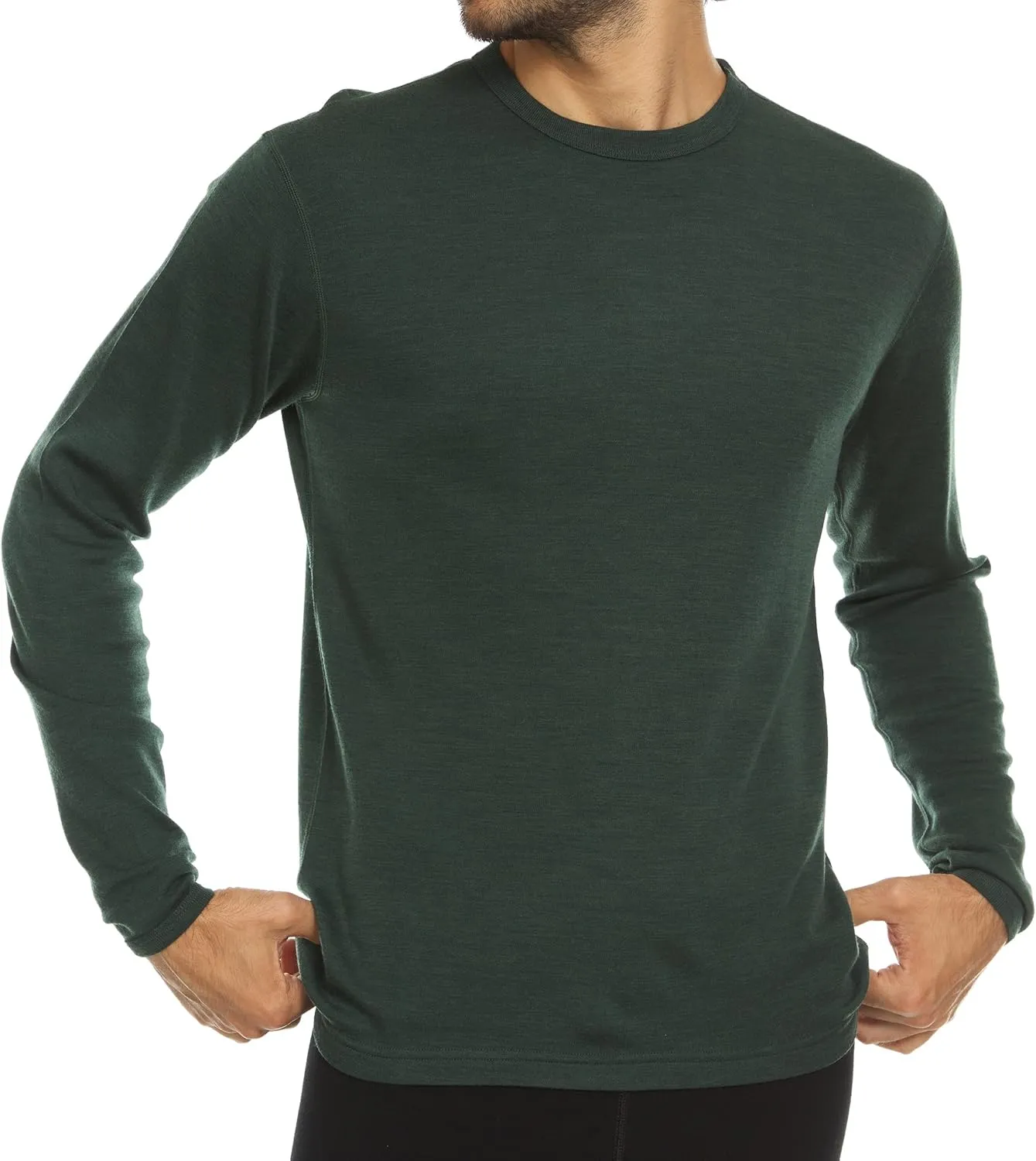 100% Merino Wool - Men's Long Sleeve Crew Shirt - Thermal Base Layer