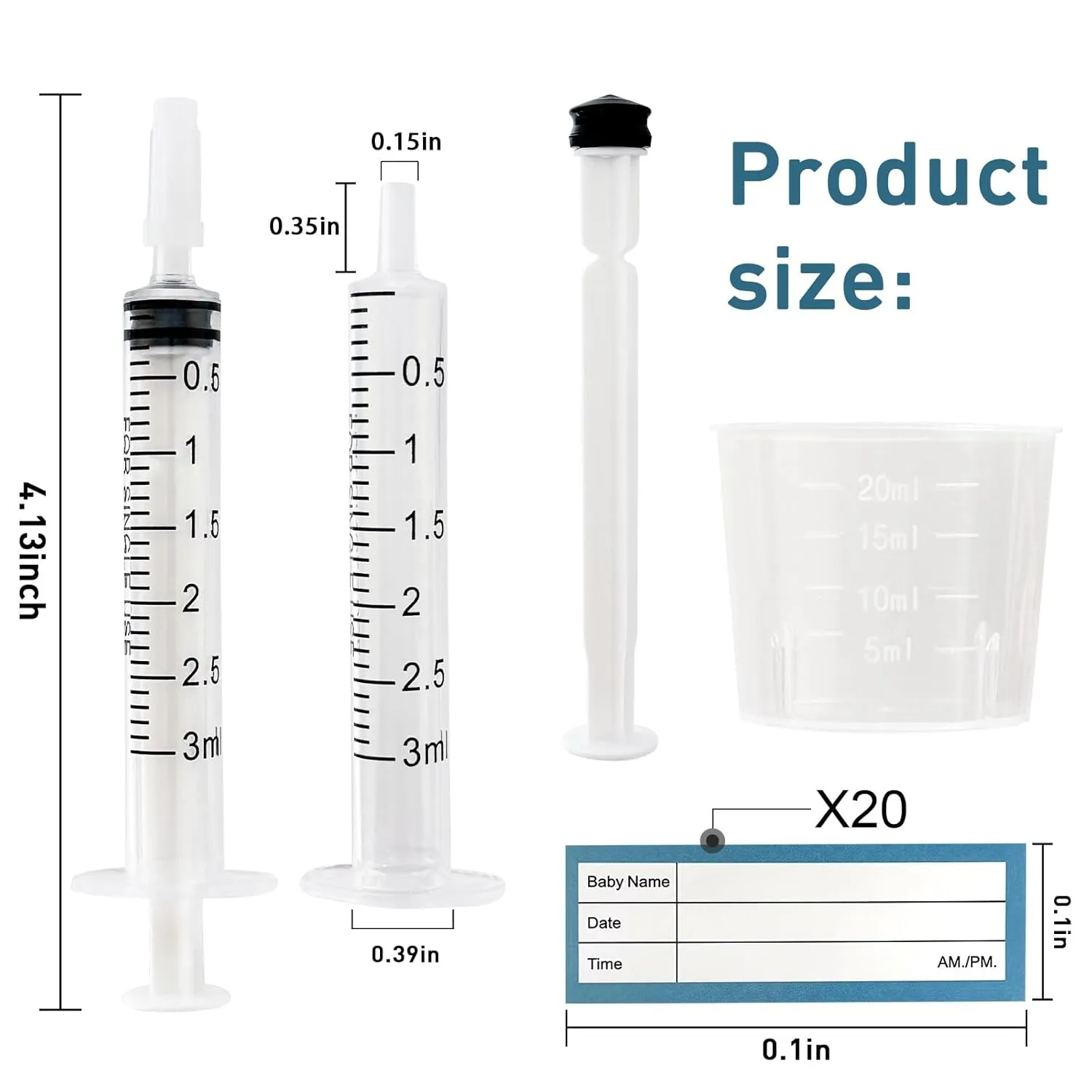 100 Sets 3ml Colostrum Syringes,Colostrum Collector kit Include 100 3ml Syringe with Cap, Sticker, Clear ziplock Bag and a Measuring Cup