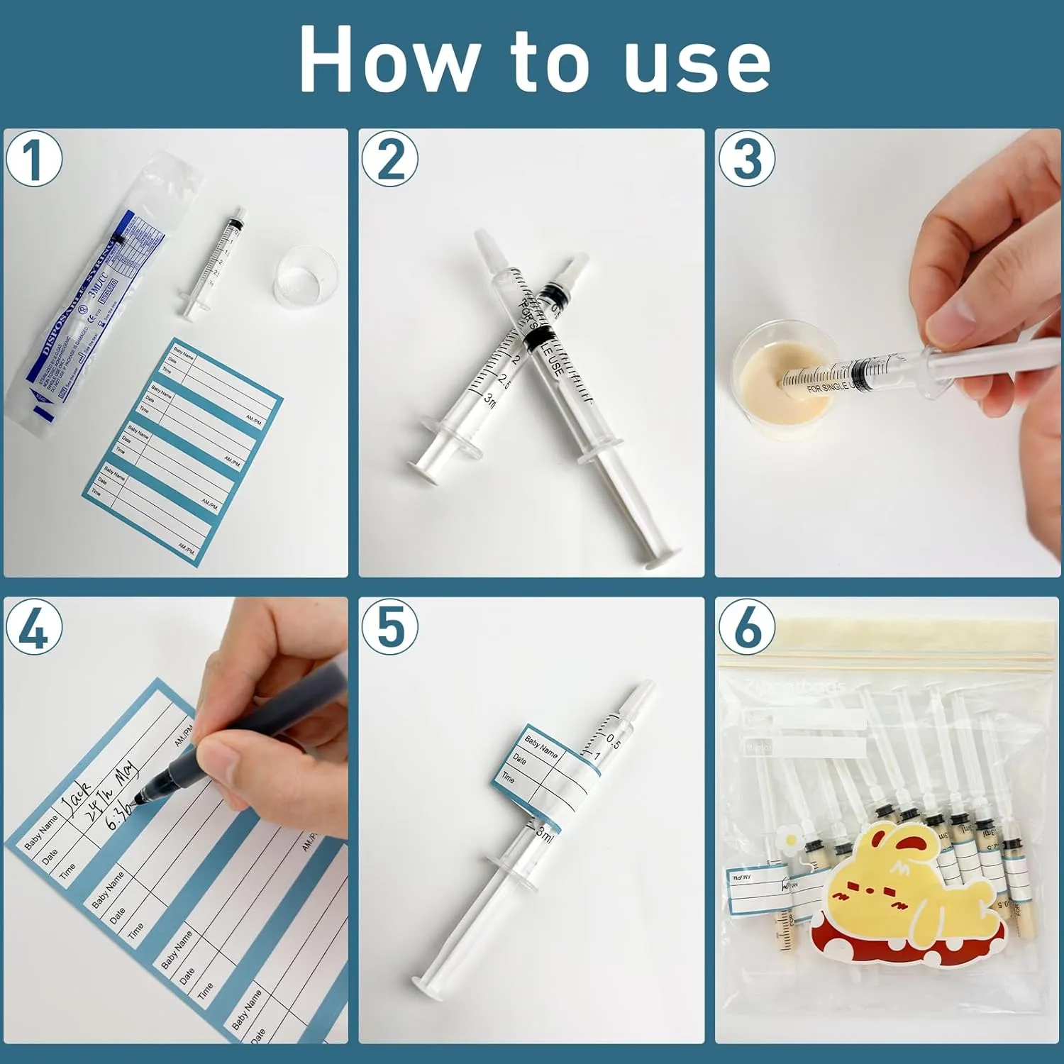 100 Sets 3ml Colostrum Syringes,Colostrum Collector kit Include 100 3ml Syringe with Cap, Sticker, Clear ziplock Bag and a Measuring Cup