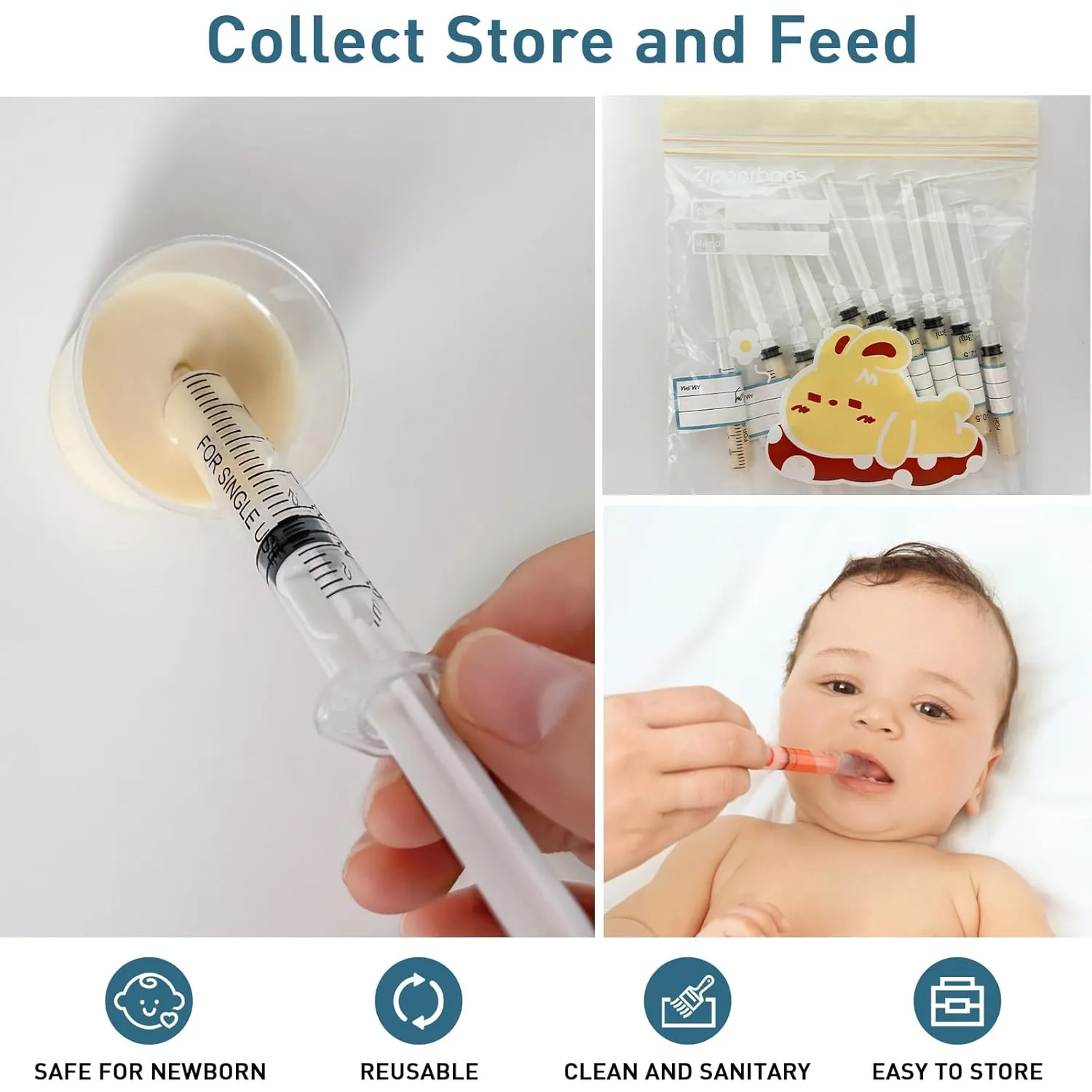 100 Sets 3ml Colostrum Syringes,Colostrum Collector kit Include 100 3ml Syringe with Cap, Sticker, Clear ziplock Bag and a Measuring Cup