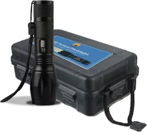 1000 Lumen LED - High Powered Rechargeable Adjustable Tactical Flashlight - Five Focus Modes - Shock Resistant - Water Resistant - 600 Foot Light Range