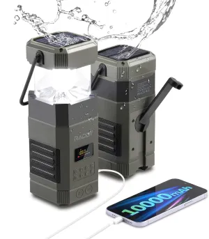 [10000mAh Waterproof] Raddy SL10 Emergency Radio, Hand Crank Solar Camping Lantern, IPX6 Wireless BT Speaker, AM FM NOAA, Flashlight, SOS Alarm for Power Outage Camping