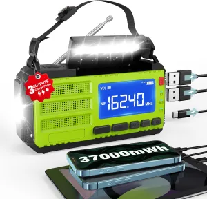 10000wAh/37000mWh Hand Crank Emergency Radio, AM FM NOAA Weather Alert Radio, Portable, Solar, 4 Charging Methods, 3-Mode Flashlight, Reading Lamp, SOS Alarm, Phone Charger for Winter Storm Emergency