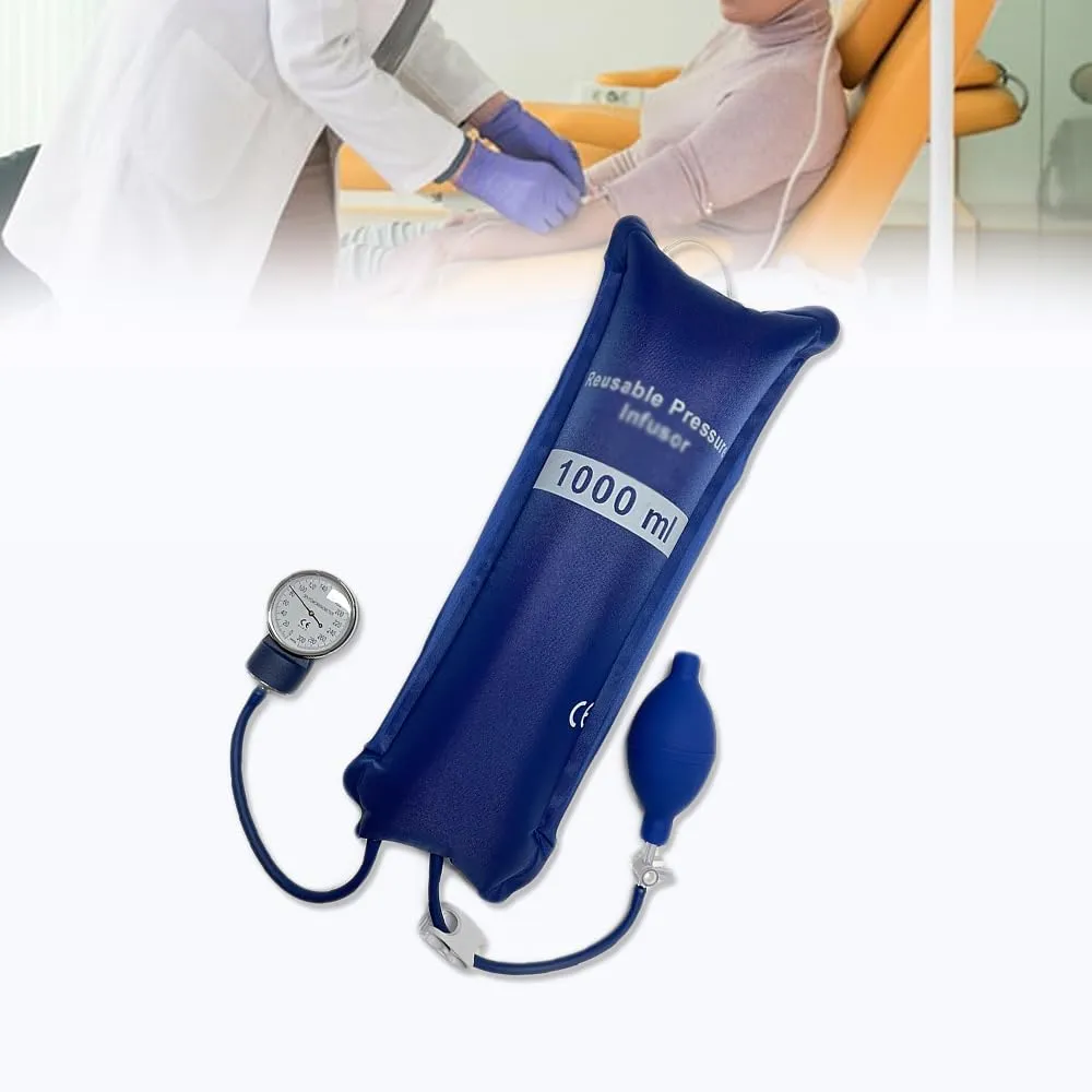 1000ml Portable Pressure Bag, IV Fluids Cuff with Gauge & Pump for Emergency Use