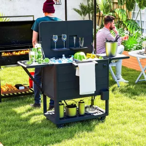 104-Quart Cooler Cart with Wheels - 48-Hour Ice Retention Rolling Beverage Cart, Built-in Bottle Opener & Foldable Side Tables, Large Outdoor Cooler for Patio, BBQ, Tailgating & Camping (Black)