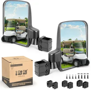 10L0L Golf Cart Mirrors, Folding Non-Drill Side Mirrors HD Glass Ultra Wide Sight Distance, Fits for Yamaha, Club Car, EZGO