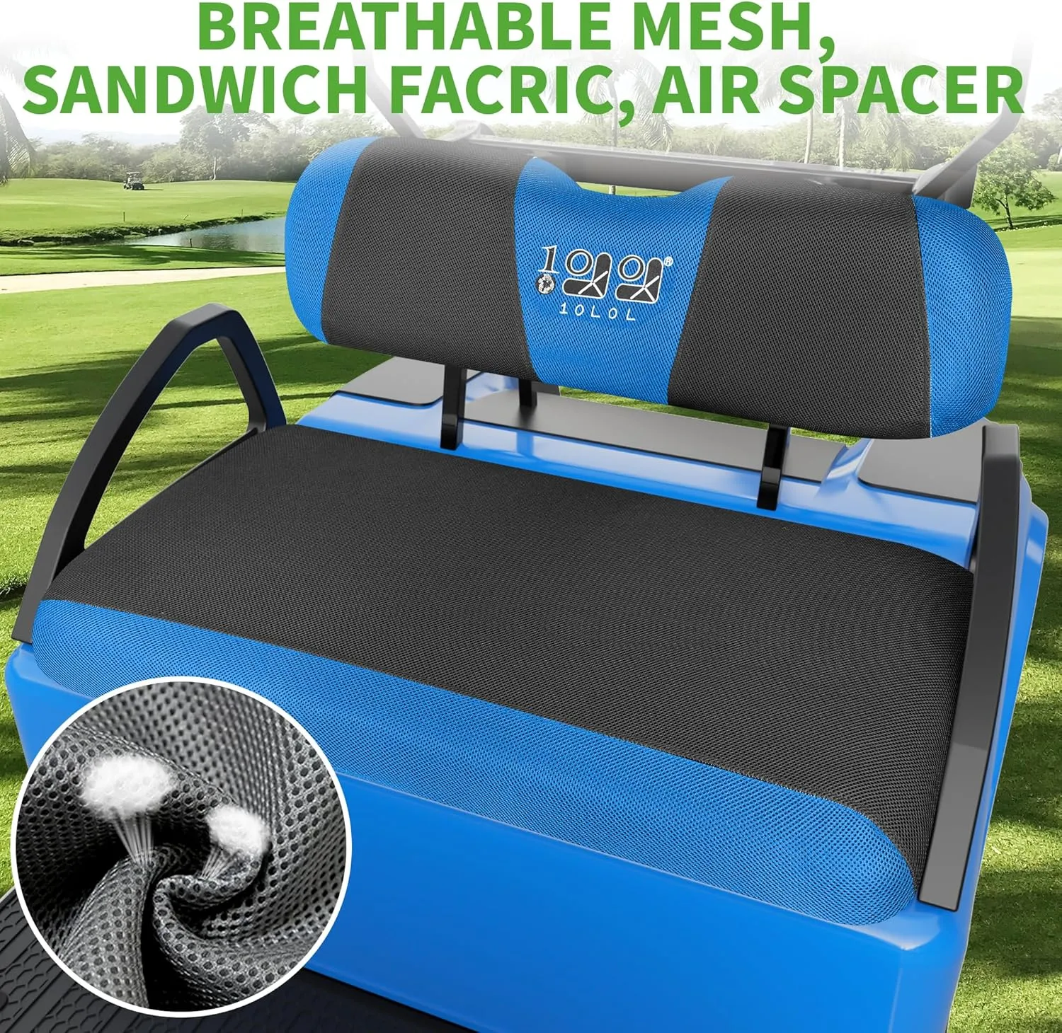 10L0L Golf Cart Seat Covers Kit, for Club Car DS and EZGO TXT RXV Original Front Seat Cushion, Breathable Fabric Material Keep Cool in Summer, No Need to Use Gun Nails