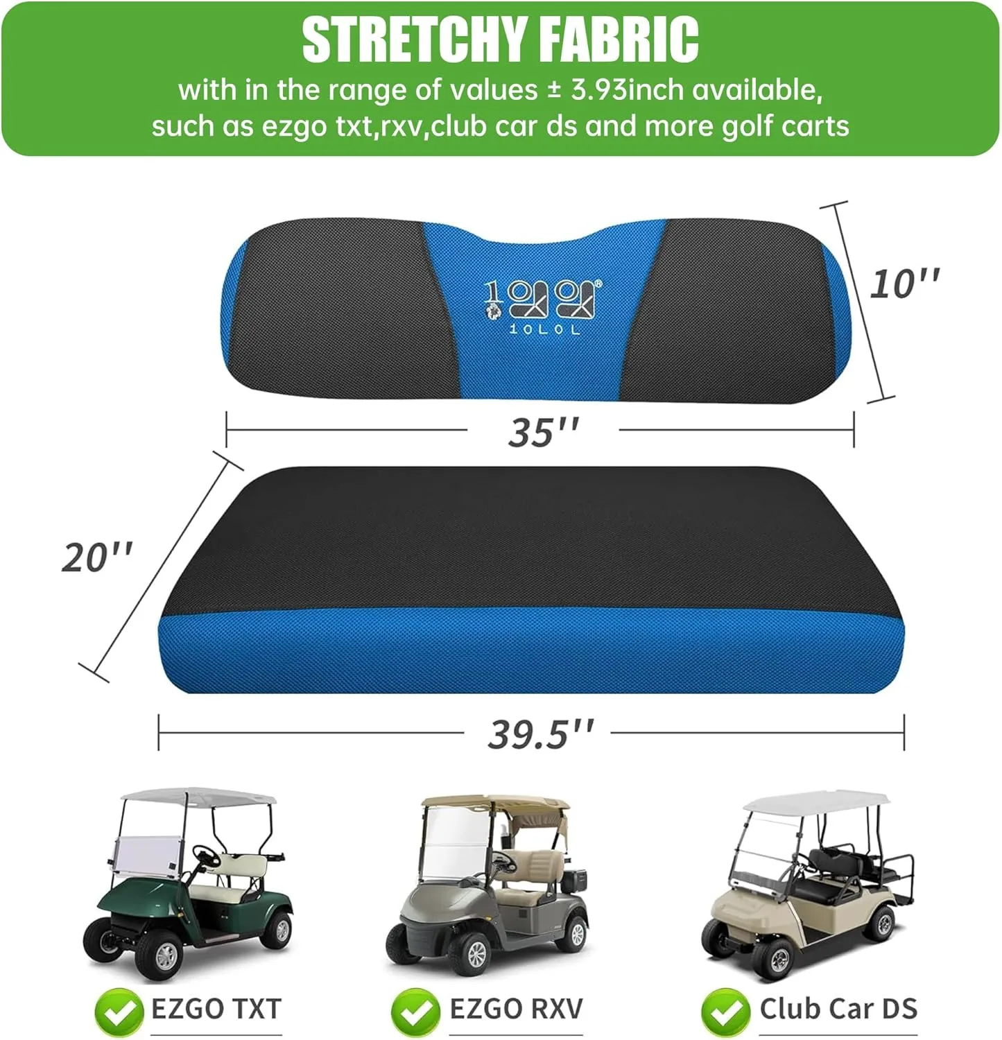 10L0L Golf Cart Seat Covers Kit, for Club Car DS and EZGO TXT RXV Original Front Seat Cushion, Breathable Fabric Material Keep Cool in Summer, No Need to Use Gun Nails