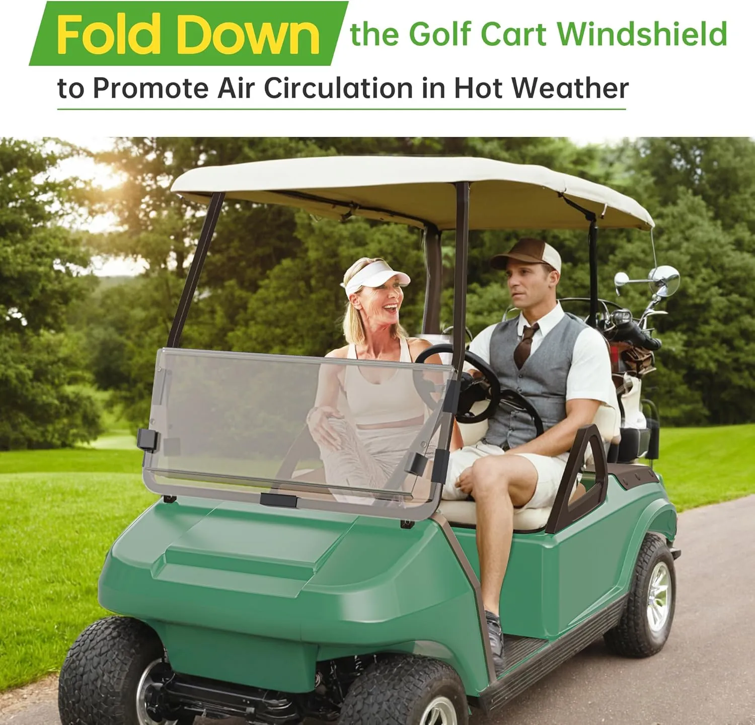 10L0L Golf Cart Windshield for Club Car DS 2000.05-UP | 4mm Thick Tinted Polycarbonate Foldable Shield with Anti-UV Protection & Military-Grade Impact Resistance