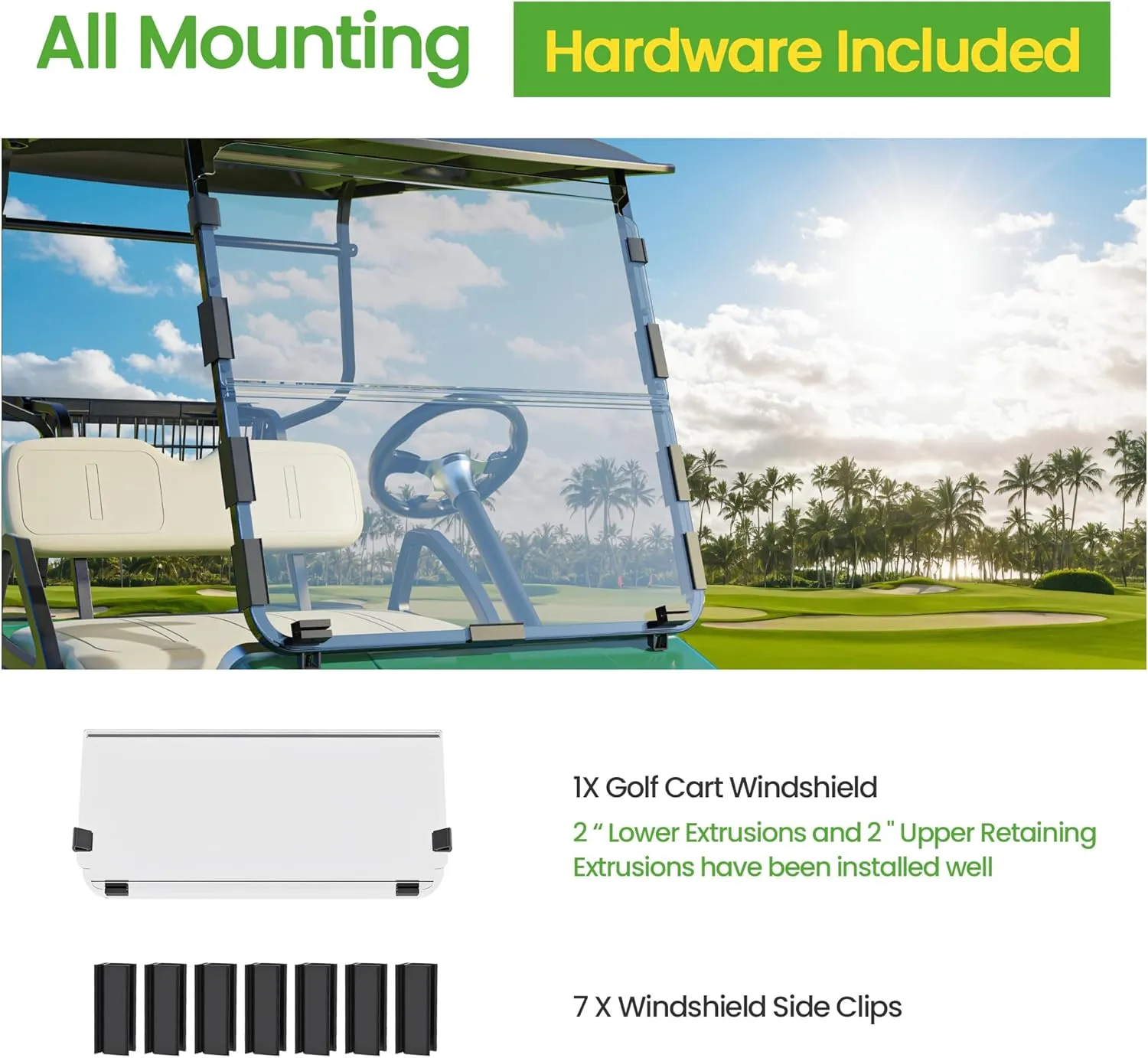 10L0L Golf Cart Windshield for Club Car DS | 4mm Thick Clear/Tinted Polycarbonate Foldable Shield with Anti-UV Protection & Military-Grade Impact Resistance
