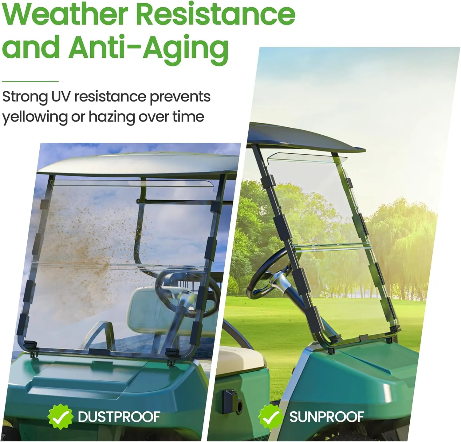 10L0L Golf Cart Windshield for Club Car DS | 4mm Thick Clear/Tinted Polycarbonate Foldable Shield with Anti-UV Protection & Military-Grade Impact Resistance