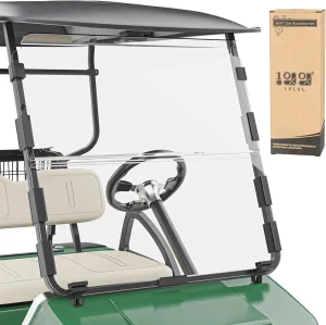 10L0L Golf Cart Windshield for Club Car DS | 4mm Thick Clear/Tinted Polycarbonate Foldable Shield with Anti-UV Protection & Military-Grade Impact Resistance