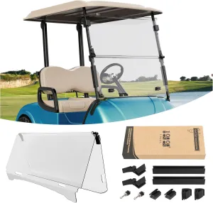 10L0L Golf Cart Windshield for Yamaha Drive/G29 Gas or Electric (2007-2016 Models), Shatterproof and Foldable- Clear & Tinted (Clear)