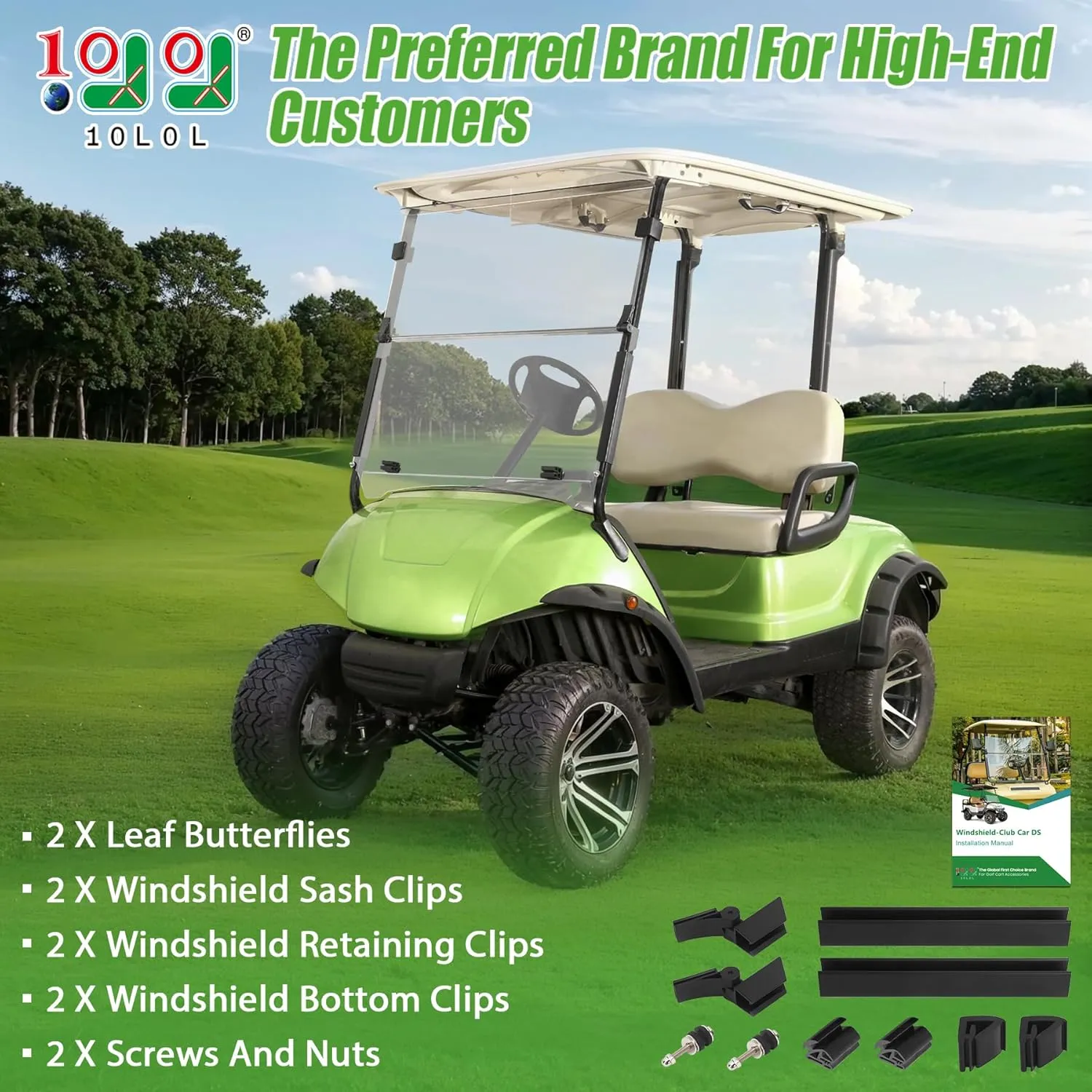 10L0L Golf Cart Windshield for Yamaha Drive/G29 Gas or Electric (2007-2016 Models), Shatterproof and Foldable- Clear & Tinted (Clear)
