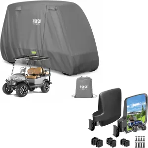 10L0L Heavy Duty Golf Cart Cover for 2/4 Passengers & Folding Non-Drill Side Mirrors
