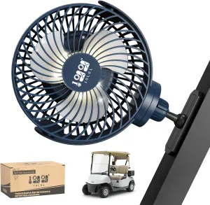 10L0L Rechargeable Golf Cart Fans - 60Hrs Runtime Big Battery Operated Portable Fan 360° Rotatable Head, Fits EZGO/Club Car/Yamaha Golf Cart with LED Light