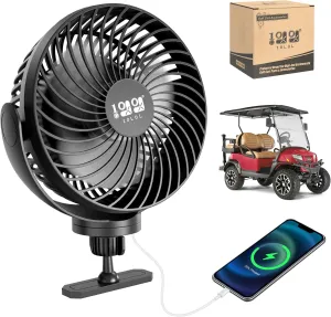 10L0L Rechargeable Portable Fan-8000mAh Battery Operated Fans Compatible with Golf Cart/Forklift/Camping/Gym/Outdoor with Magnetic Base, LED Light, 360° Rotatable, 3 Speed Strong Airflow