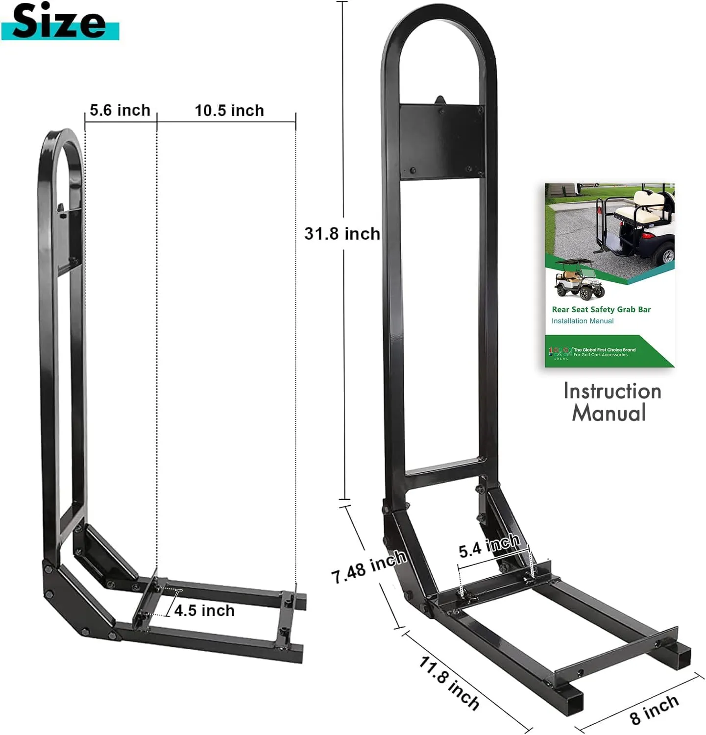 10L0L Universal Golf Cart Rear Safety Grab Bar Compatible with for Yamaha Club Car EZGO (2 2) /(4 2) Passenger Golf Cart