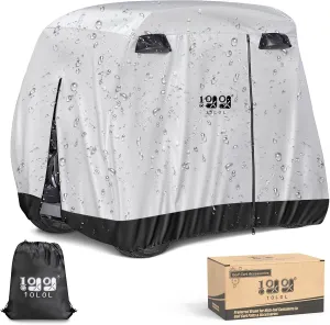 10L0L Waterproof Golf Cart Cover, Universal Fit for Yamaha, EZGO, Club Car & Honda, All-Weather 2/4/2 2 Passenger Protection with Three Zipper Doors