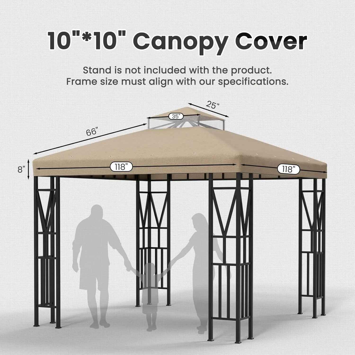 10x10 FT Gazebo Canopy Top Replacement，Double Tiered Canopy Covers with Durable Polyester Fabric for Outdoor BBQ Roof Cover (Khaki)