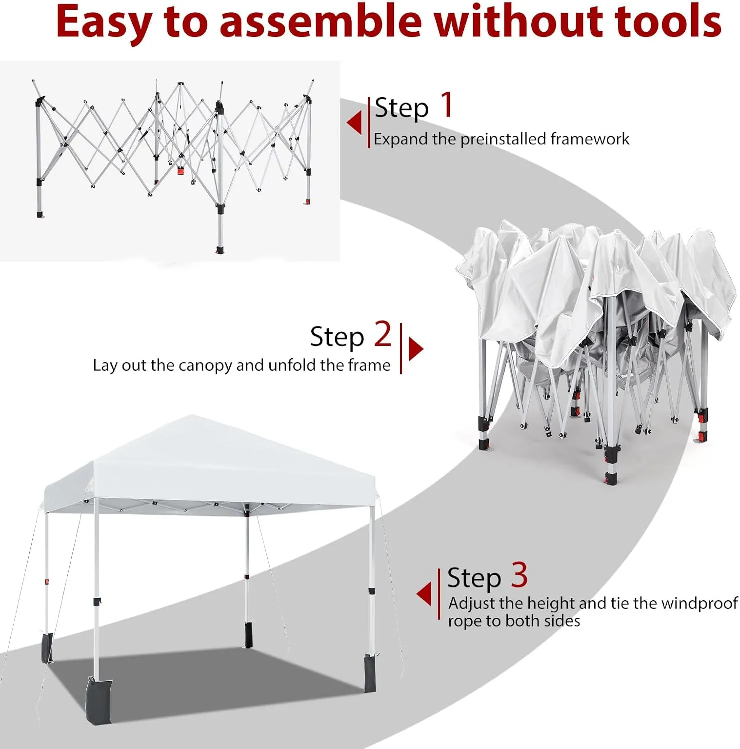 10x10 FT Pop Up Canopy Tents, Instant Portable Shelter with Easy One-Person Setup, Adjustable Heights, Wheeled Carry Bag, Bonus Stakes & Ropes, Outdoor Shade for Parties, Patio, Commercial Use,White