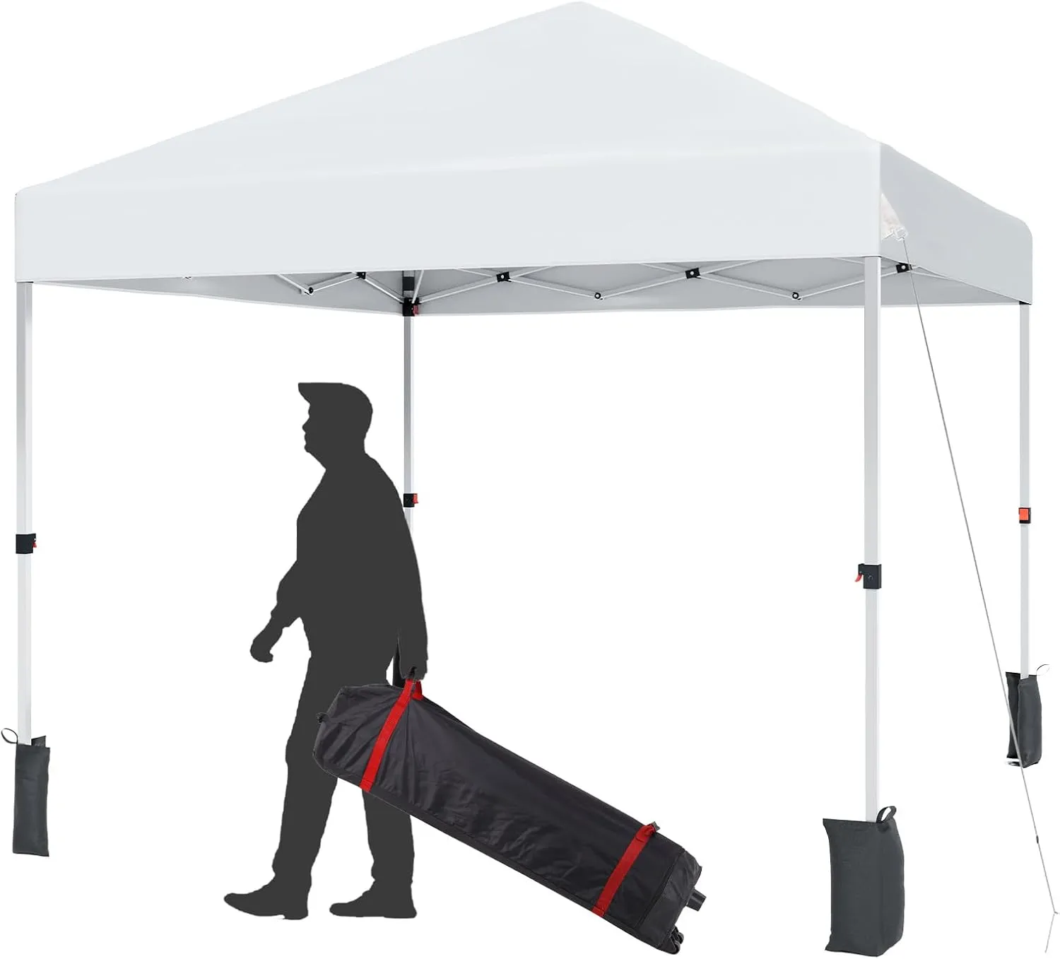 10x10 FT Pop Up Canopy Tents, Instant Portable Shelter with Easy One-Person Setup, Adjustable Heights, Wheeled Carry Bag, Bonus Stakes & Ropes, Outdoor Shade for Parties, Patio, Commercial Use,White