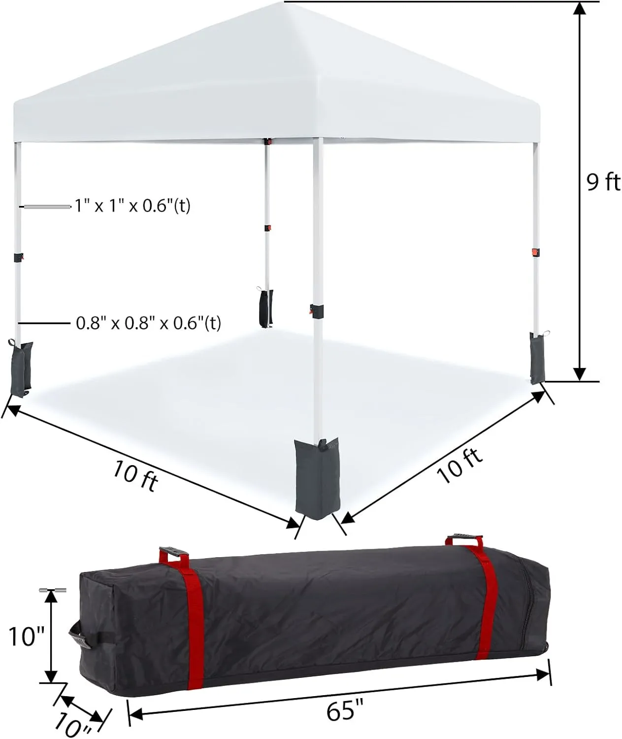 10x10 FT Pop Up Canopy Tents, Instant Portable Shelter with Easy One-Person Setup, Adjustable Heights, Wheeled Carry Bag, Bonus Stakes & Ropes, Outdoor Shade for Parties, Patio, Commercial Use,White