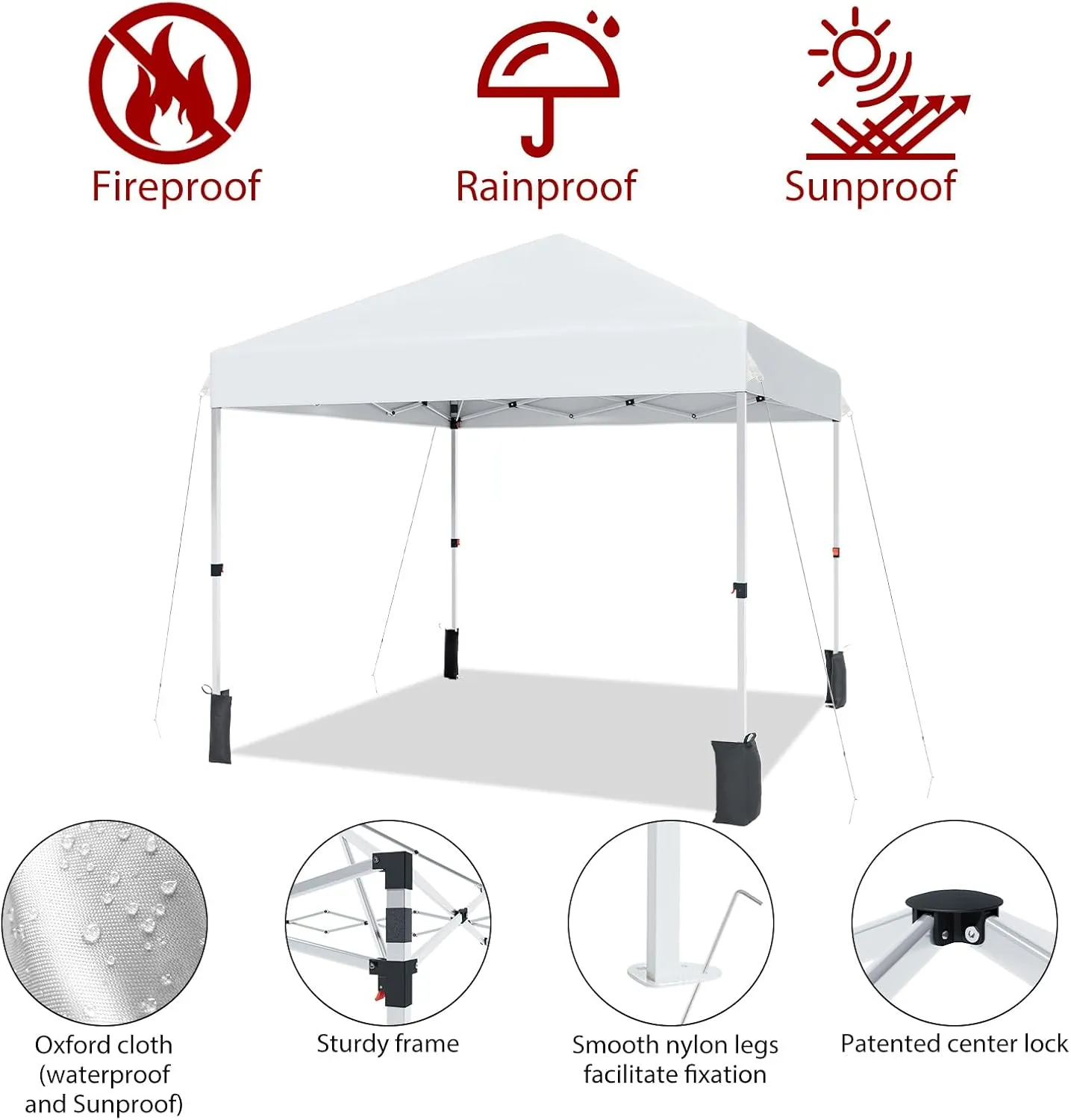 10x10 FT Pop Up Canopy Tents, Instant Portable Shelter with Easy One-Person Setup, Adjustable Heights, Wheeled Carry Bag, Bonus Stakes & Ropes, Outdoor Shade for Parties, Patio, Commercial Use,White