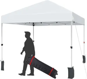 10x10 FT Pop Up Canopy Tents, Instant Portable Shelter with Easy One-Person Setup, Adjustable Heights, Wheeled Carry Bag, Bonus Stakes & Ropes, Outdoor Shade for Parties, Patio, Commercial Use,White