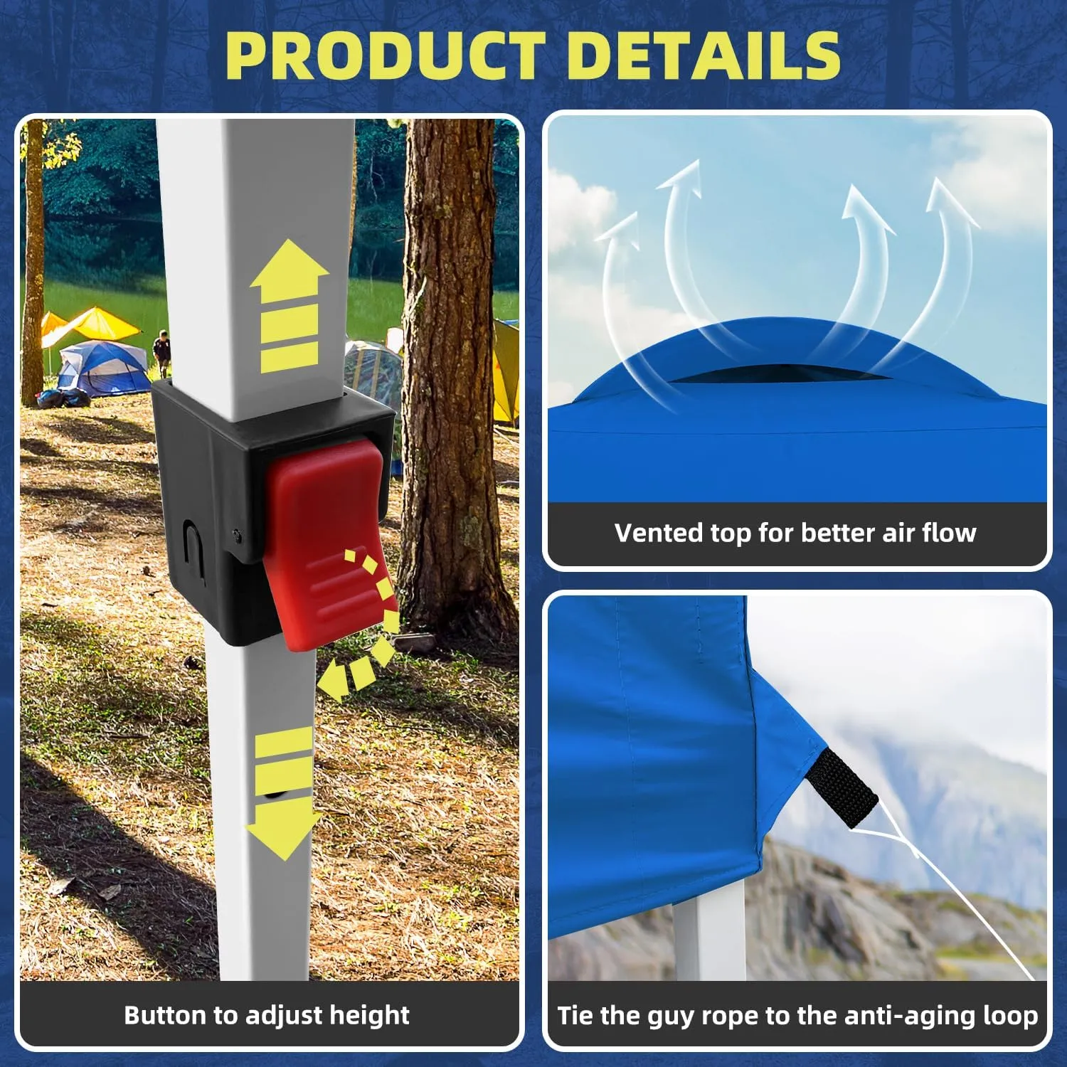 10x10 Heavy Duty Pop up Commercial Canopy Tent Instant Sun Shelter with Roller Bag, Bonus 8 Stakes and 4 Ropes, Blue