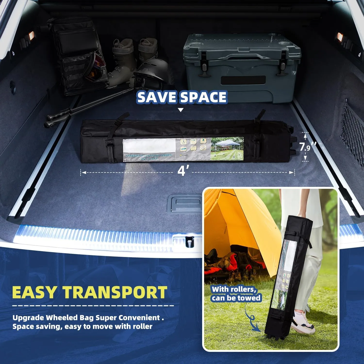 10x10 Heavy Duty Pop up Commercial Canopy Tent Instant Sun Shelter with Roller Bag, Bonus 8 Stakes and 4 Ropes, Blue