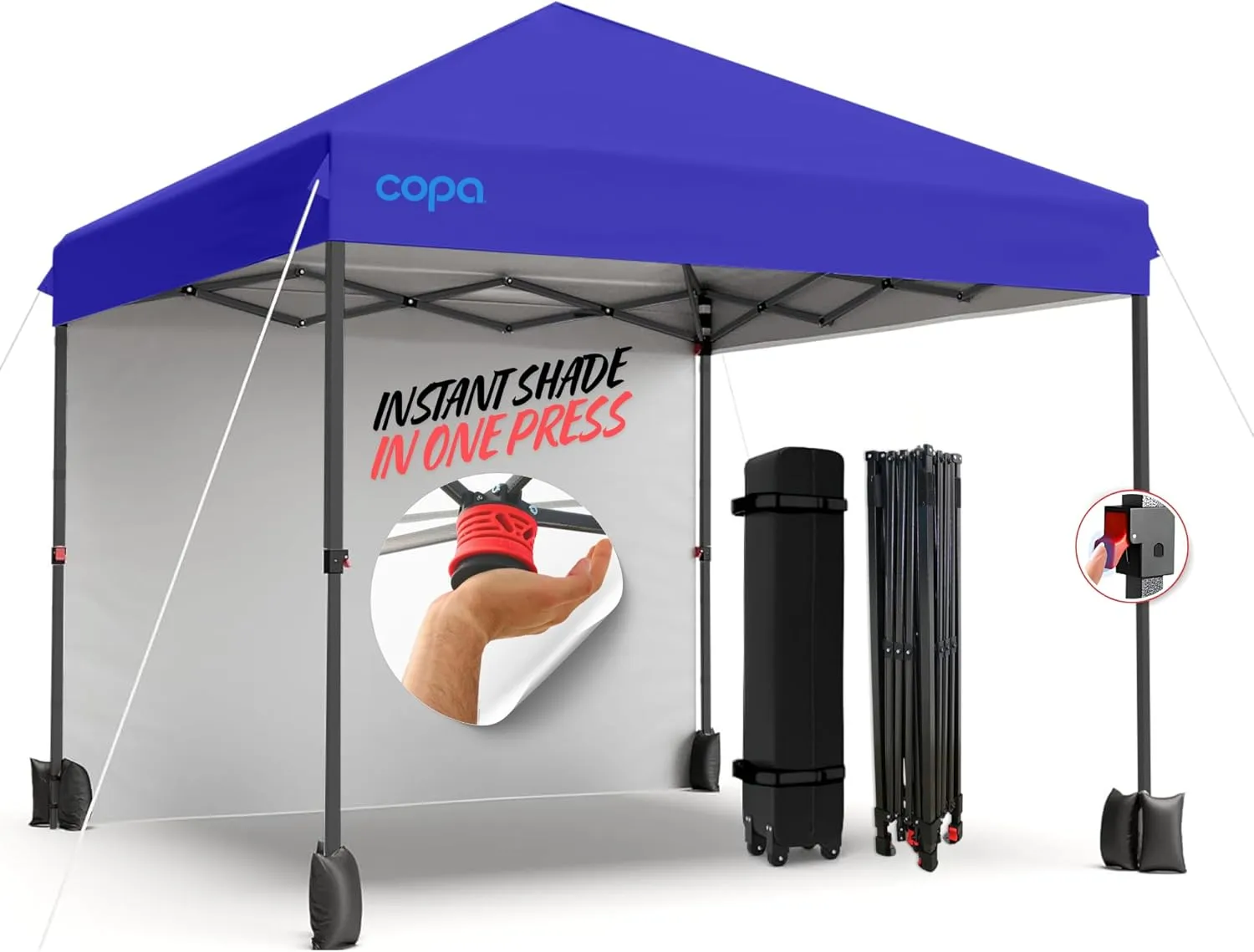 10x10 Pop Up Canopy Tent, One Press Instant Up, Canopy Tent 10x10 with Removable Sidewall, Bonus 4 Ropes, 8 Stakes Outdoor Tent (Blue)